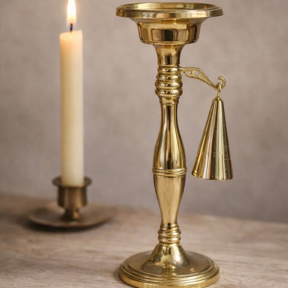 Godinger Brass Candlestick Holder & Hanging Snuffer Taper Candle Vintage Style